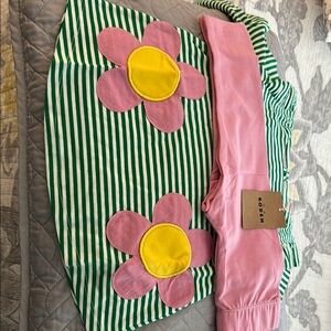 Baby Boden Green Striped Skirt with Pink and Yellow Flowers